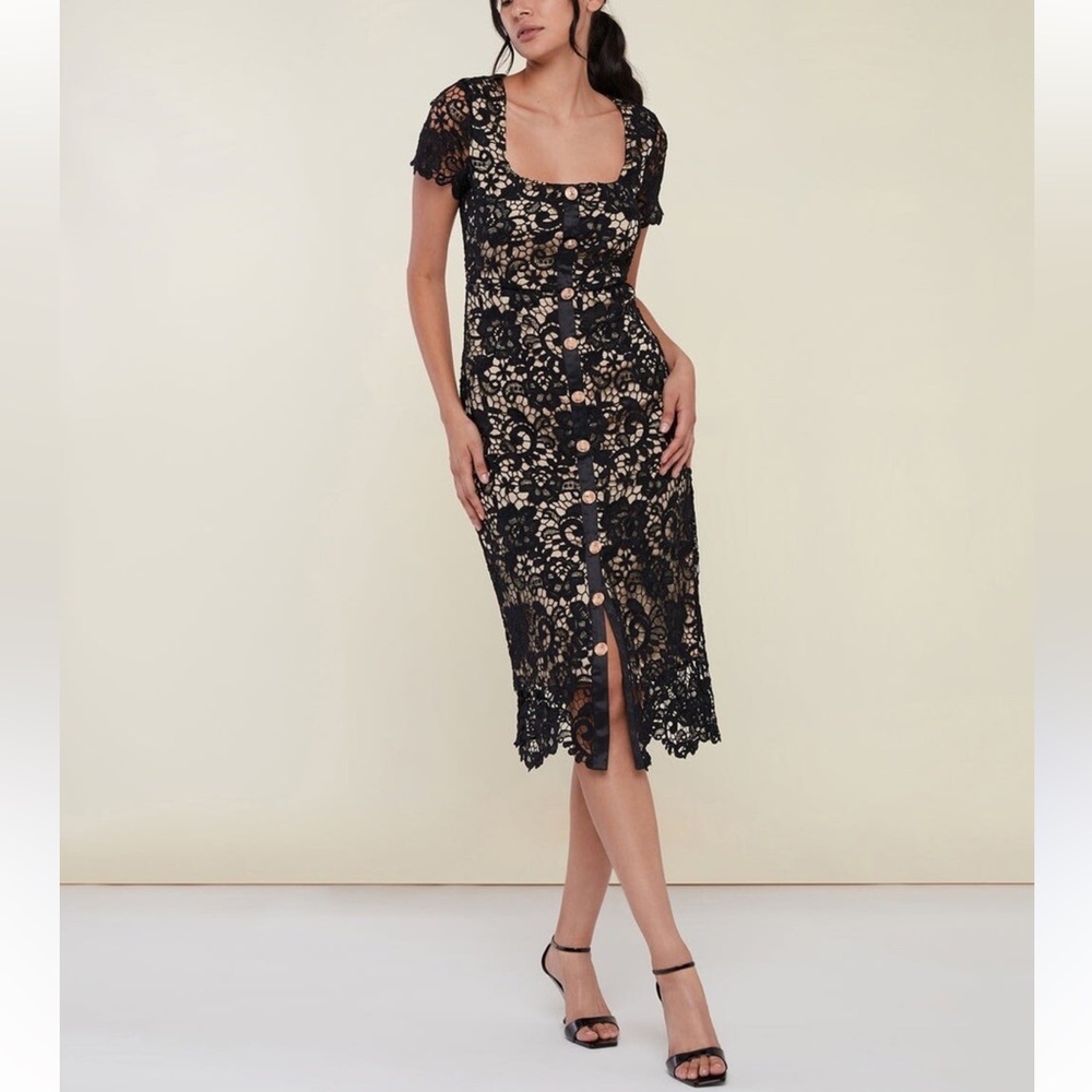 New $198 Rachel Parcell Black Lace Button-Front Midi Dress size 0